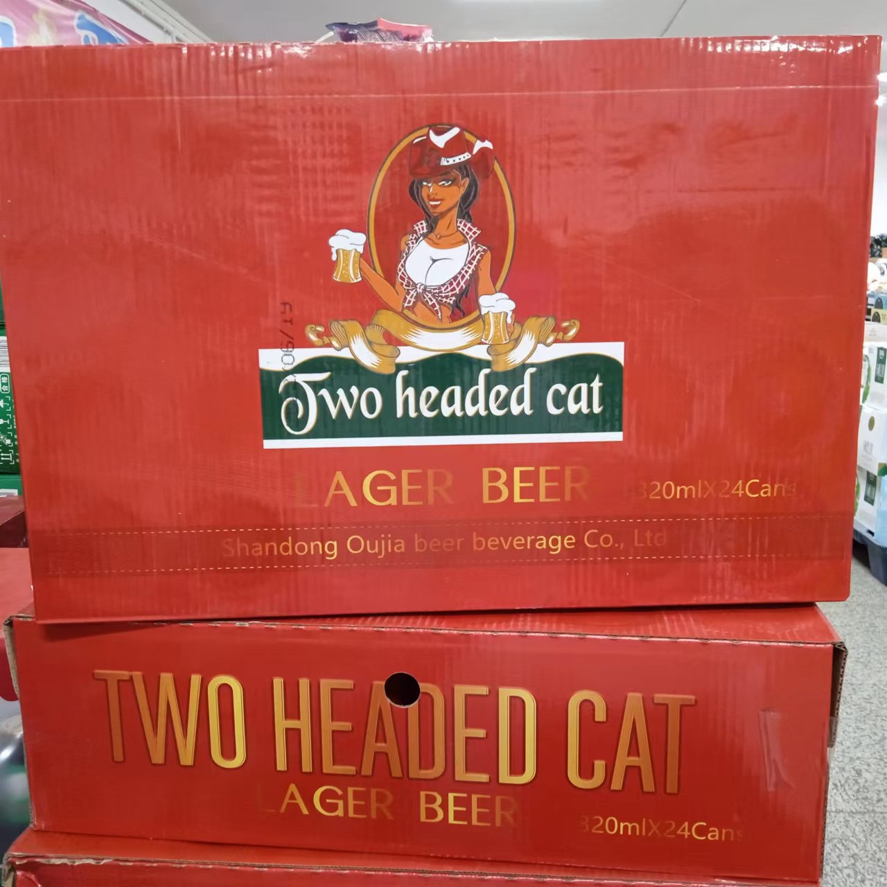 双头猫黄啤白啤8度320ml*24罐装整箱批发原浆精酿熟啤青岛风味酒