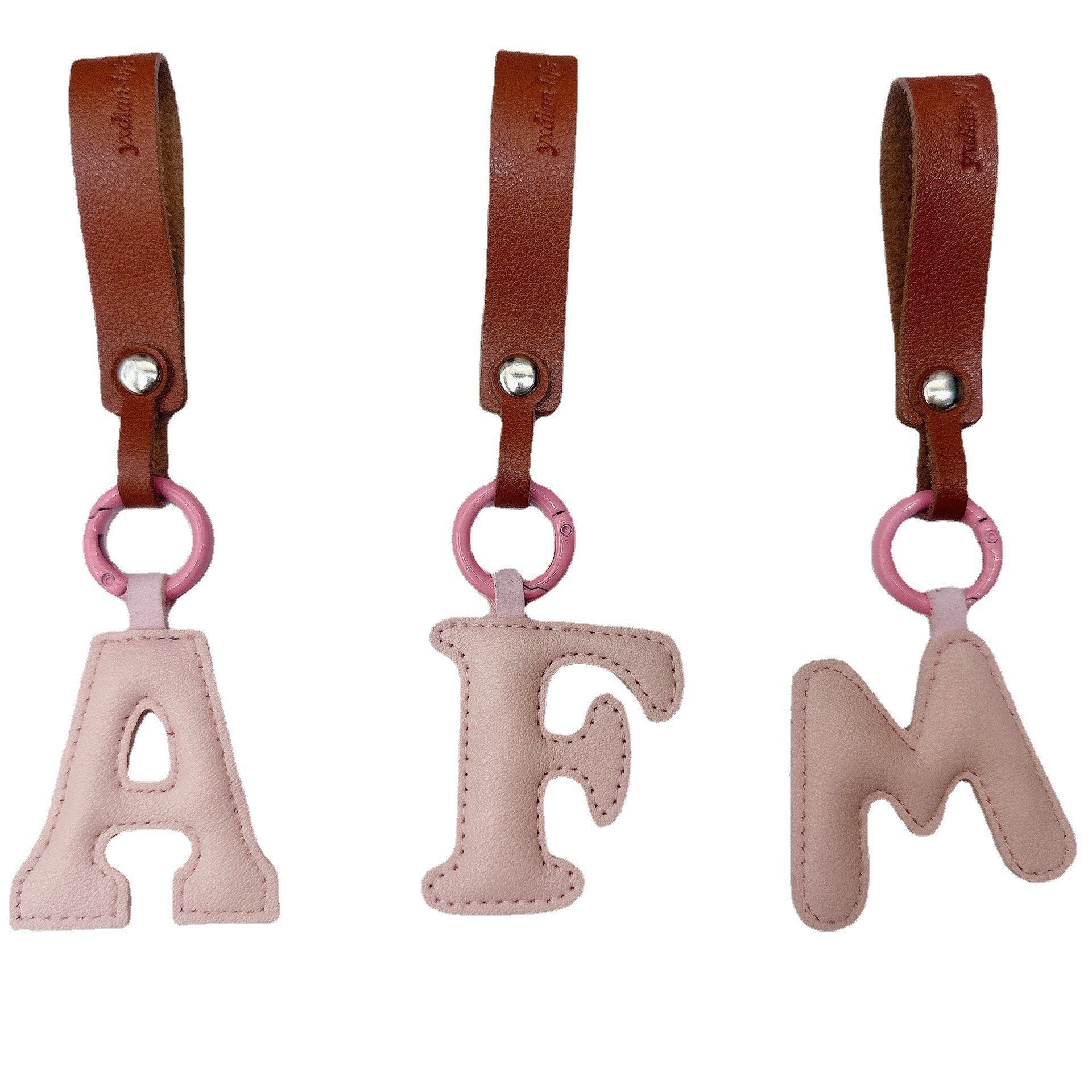 Creative Leather English Letter Keychain Pendant Car Key Chain Bag Accessories Live Broadcast Foreign Wholesale Cross-Border