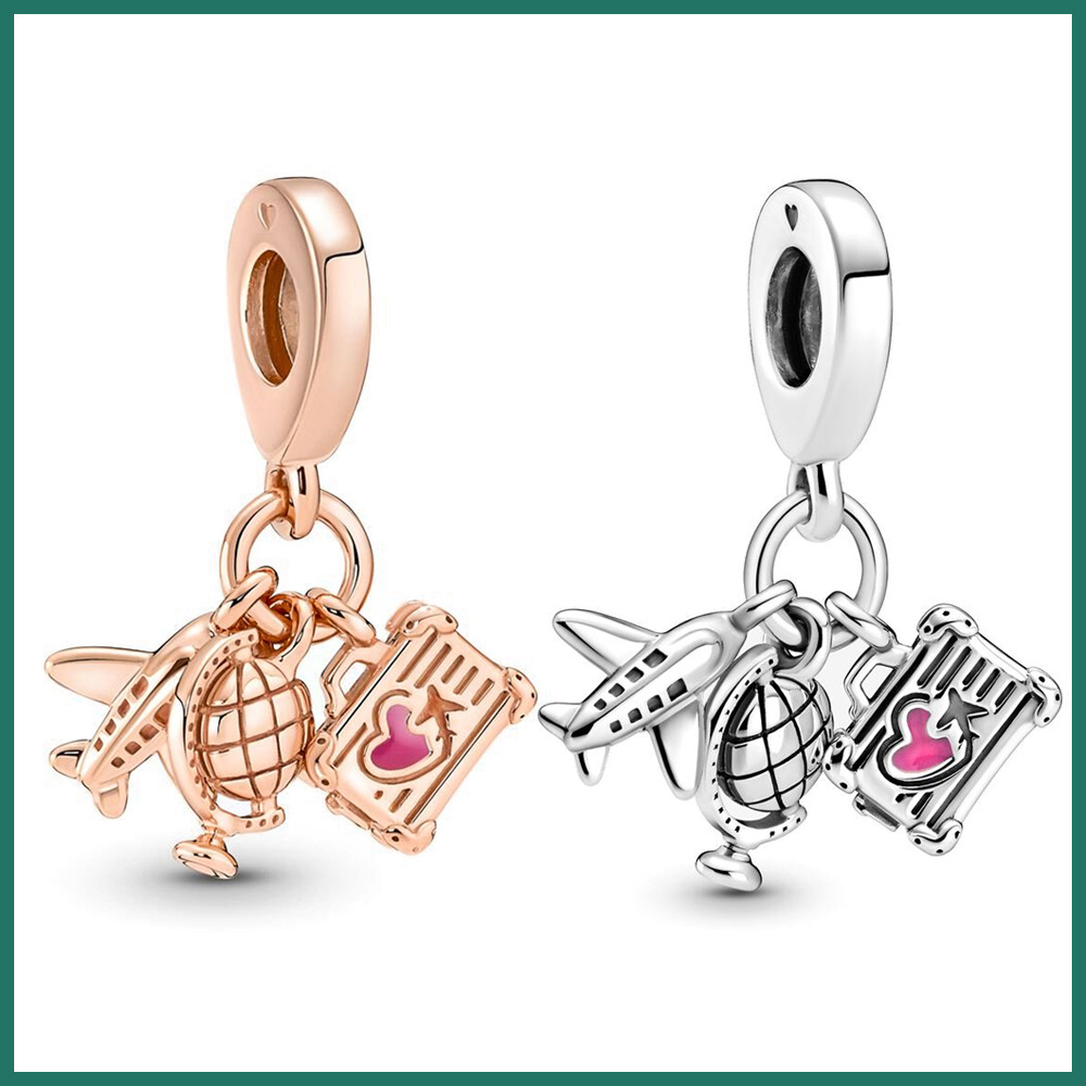 潘家珠子新款玫瑰金飞机地球仪旅行箱吊坠环游主题旅行饰品小配件