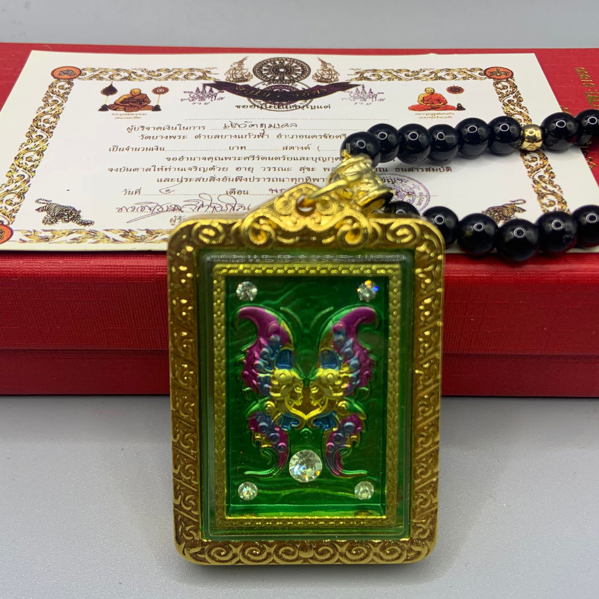 泰国佛牌饰品鎏金壳四面佛像蝴蝶牌方形佛牌项链吊坠装饰配件批发