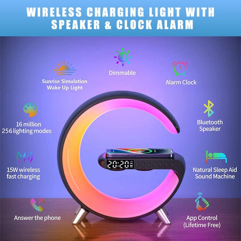 New G-Type Multi-Function Smart Bluetooth Speaker Small Night Lamp Wireless Charger Bedside Projection Lamp Rhythm Ambience Light