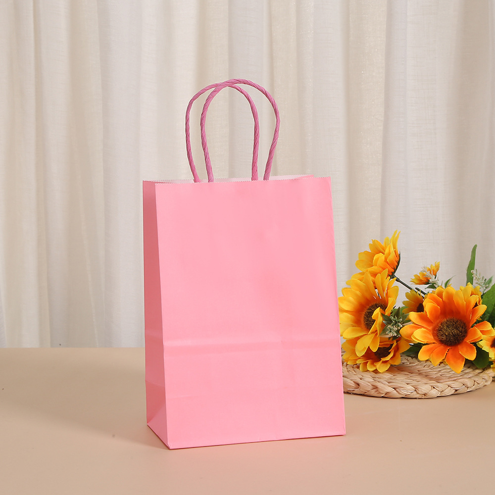 In Stock Solid Color Kraft Paper Takeaway Bag Color Rope Handle Wedding Candy Bag Portable Paper Bag Clothing Gift Packaging Bag