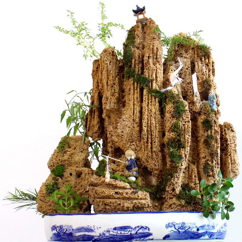 鱼缸摆件上水石盆景微景观造景吸水石假山小型盆景奇石一件代发