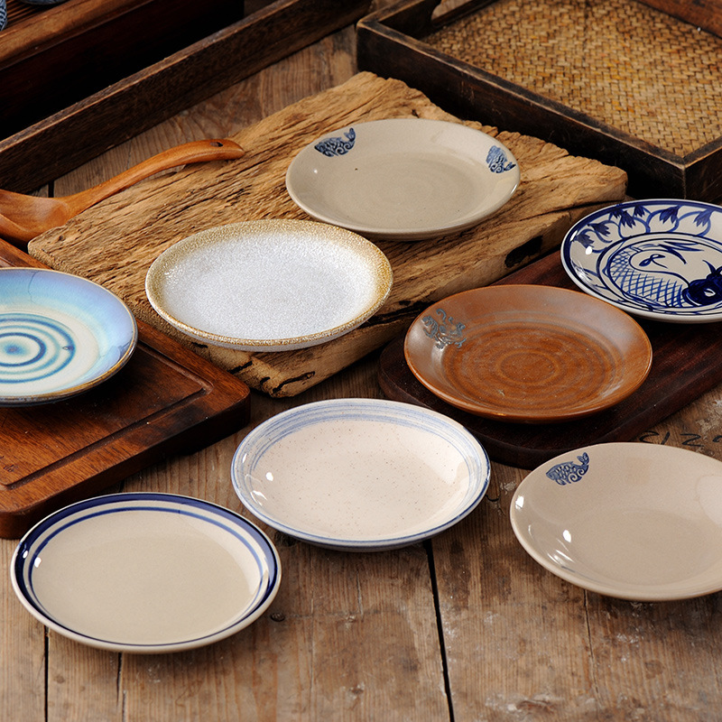 6寸骨碟中式装骨头小碟子陶瓷家用小餐盘餐桌吐骨碟垃圾盘复古盘