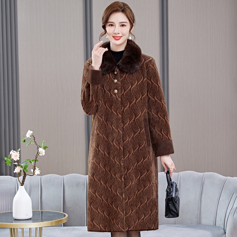 2023冬季貂皮大衣女中长款海宁中老年妈妈拼水貂皮草外套狐狸毛领
