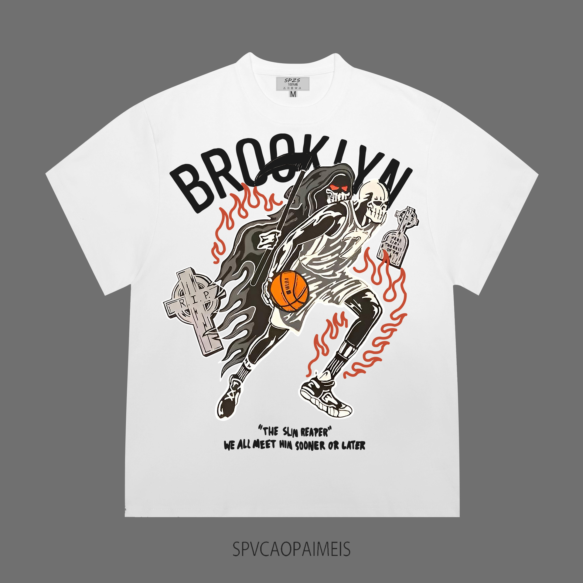 美式潮牌死神杜兰特篮网重磅230g纯棉运动宽松oversize篮球短袖男