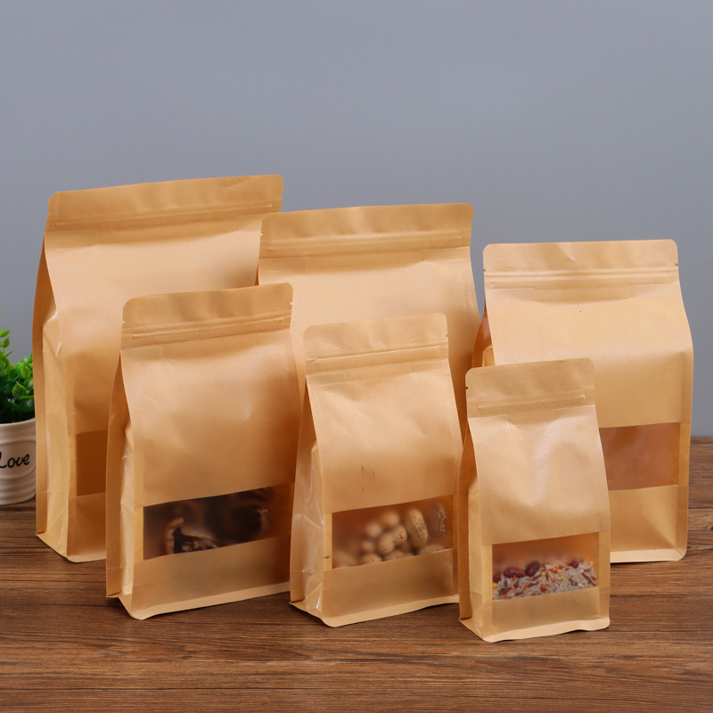 厂家批发开窗黄牛皮纸袋 现货食品包装袋狗粮八边封定制定做logo