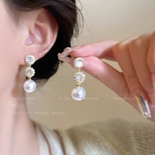 刘亦菲同款珍珠锆石耳钉女生精致轻奢高级感耳环气质名媛设计耳饰