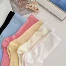 袜子女夏季薄款中筒袜韩国ins潮渐变薄镂空网眼防晒袜纯色堆堆袜