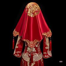 盖头结婚中式红盖头新娘头纱复古红色绣花喜帕新娘红盖头新款