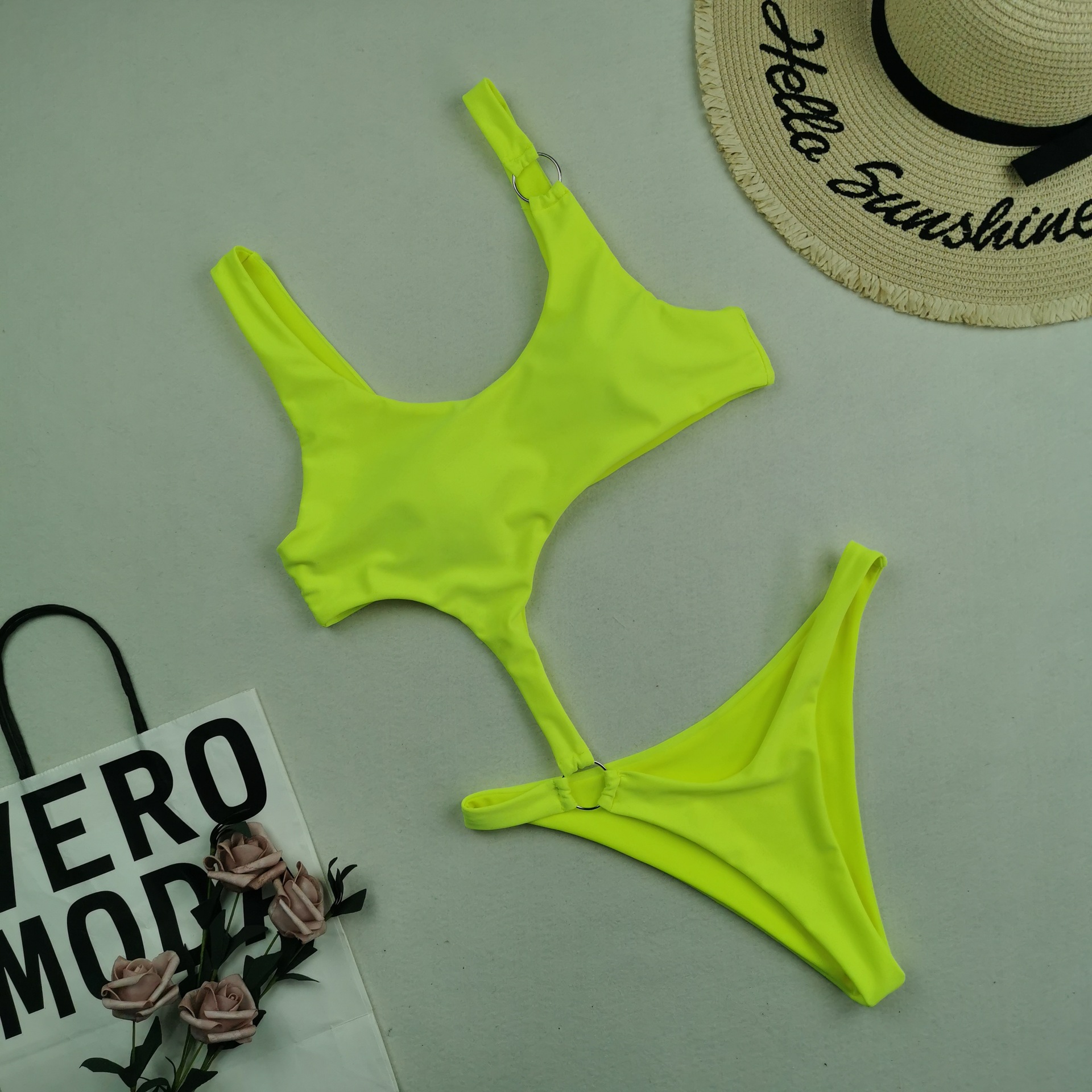 2022新款比基尼女士连体泳衣纯色锦纶性感时尚泳衣批发qy2216