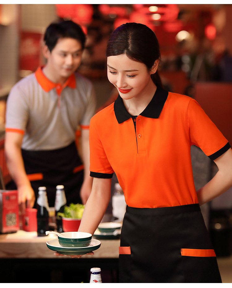 酒店服务员工作服女夏装餐饮餐厅火锅饭店工装短袖男t恤定 制logo