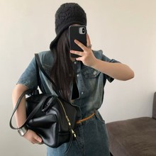 25新款头层牛皮保龄球包高级感真皮女包大容量通勤包包手提单肩包