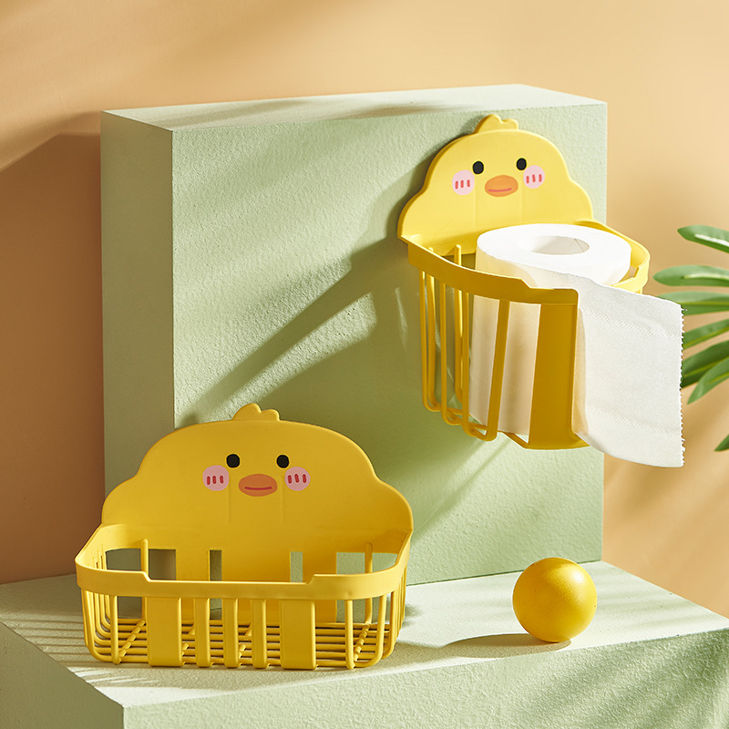 Bathroom Wall-Mounted Tissue Box Seamless Punch-Free Cute Yellow Duck Paper Extraction Box Cosmetic Storage 0652-9
