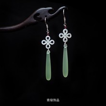 青绿【冷清秋】贝壳中国结绿色长水滴新中式古典耳环汉服配饰