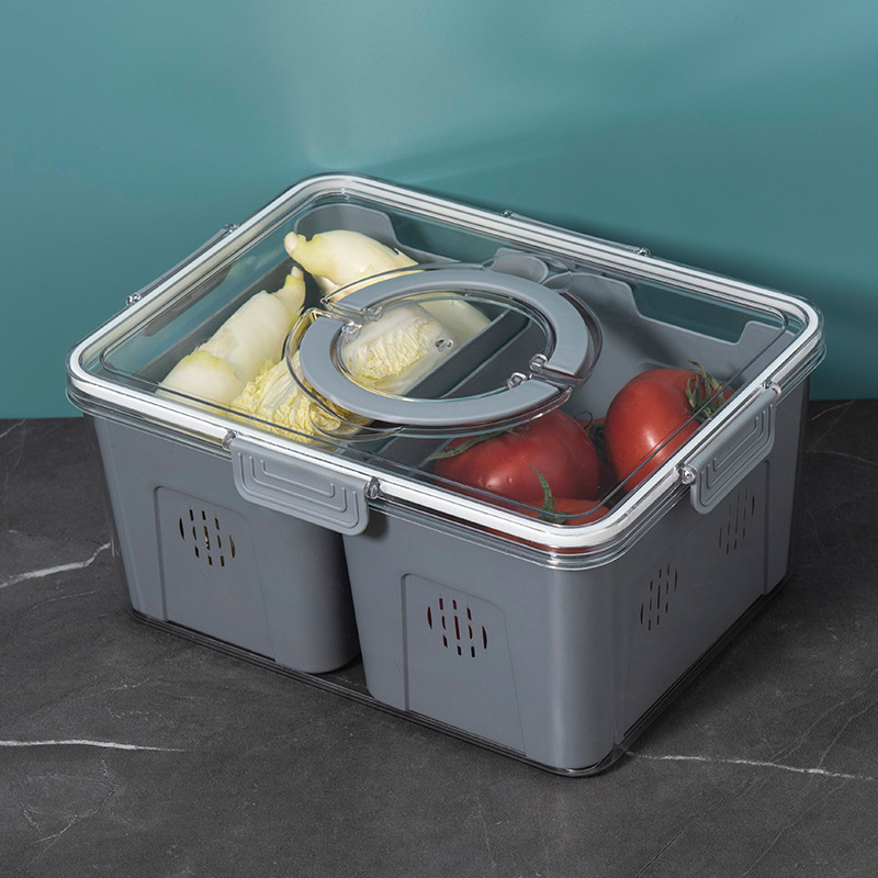 Food Storage Box Transparent Compartment Crisper Portable Food Storage Box Refrigerator Kitchen Fruits and Vegetables Drain Box