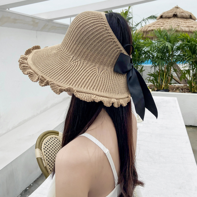 Sun Protection Sun Hat Travel Beach Sun Hat Roll Wide Brim Straw Hat Wavy Edge Topless Hat Female Summer Outdoor