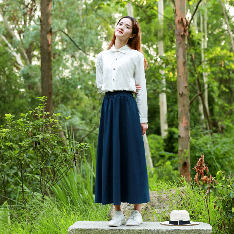 半身裙女春装长裙复古宽松文艺高腰中长款半身裙女学生大摆裙子潮