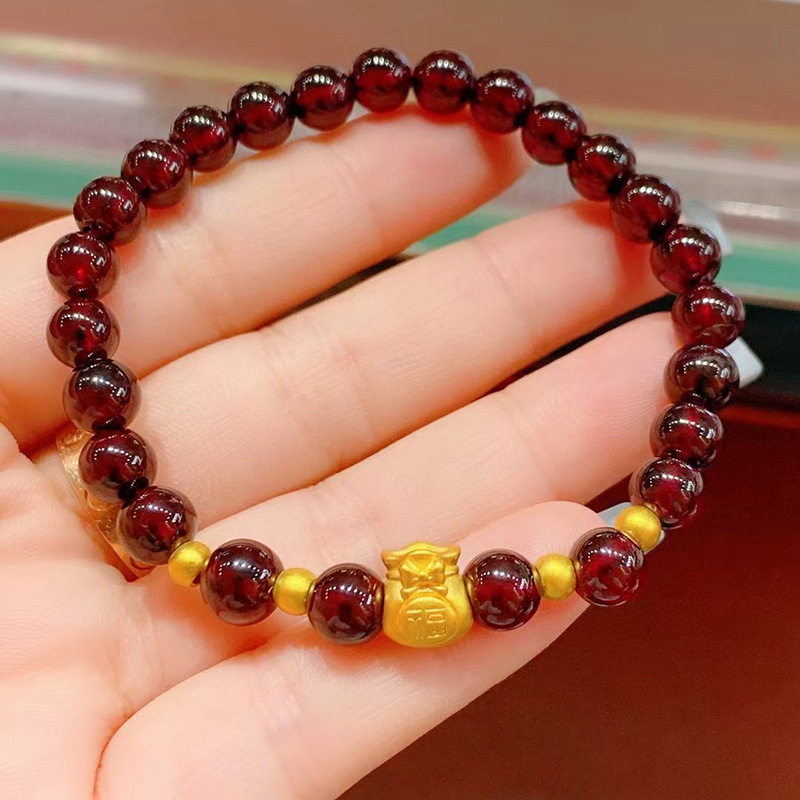 石榴石手链女士纯金新款福袋黄金转运珠足金999小金珠子手串礼物