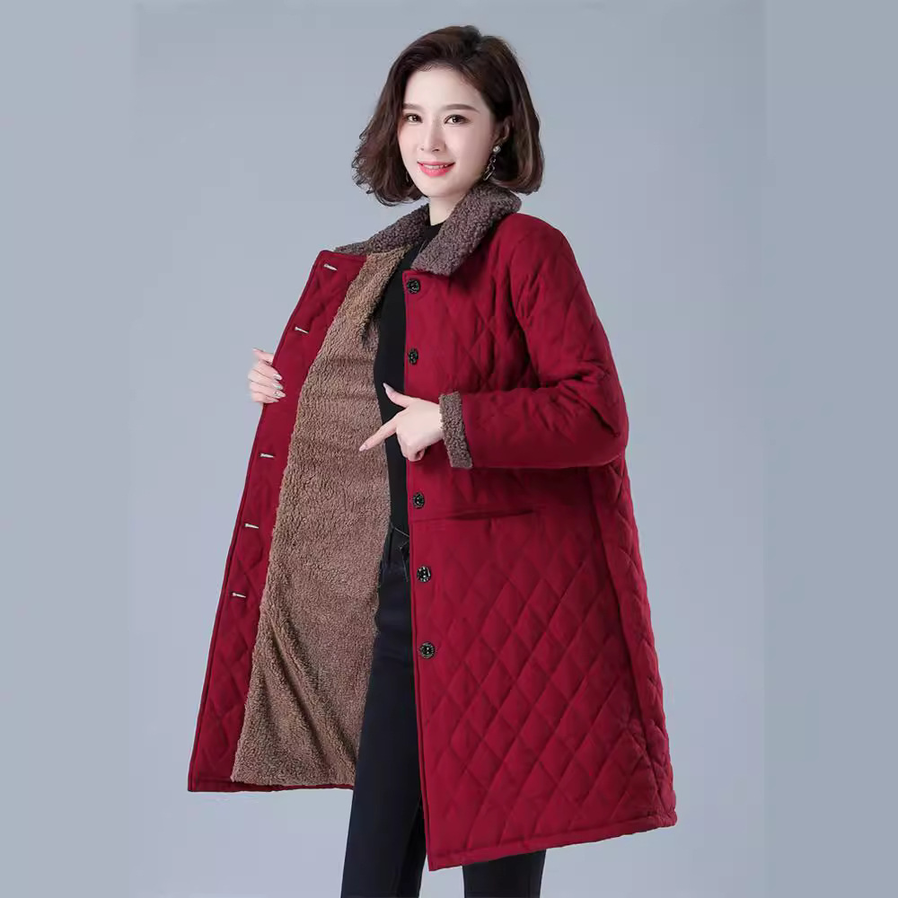 妈妈秋冬装夹棉外套新款羽绒棉服女中老年棉袄加绒加厚中长款棉衣