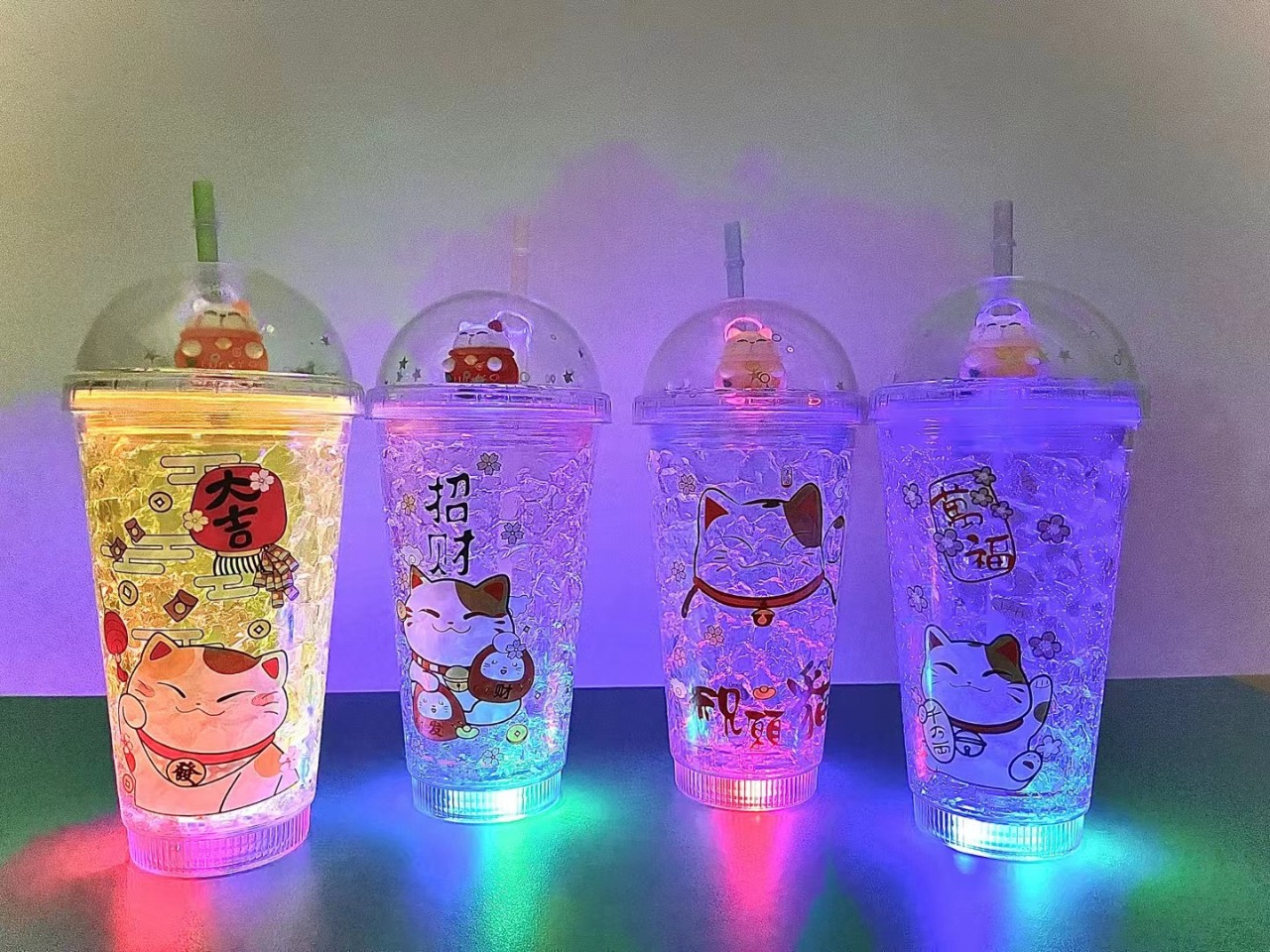 Creative Trending Ins Style Double-Layer Plastic Cup Student with Light Tumbler Micro Planet Spaceman Straw Cup