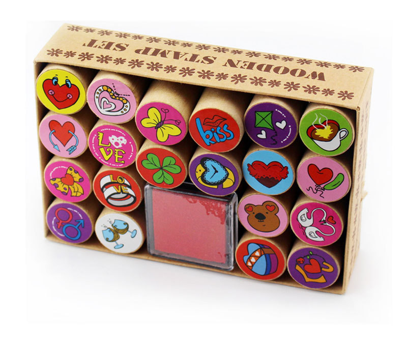 木制印章儿童益智玩具印章创意印泥圆形状印章定制印章