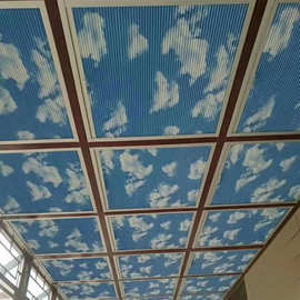 25mm水刺无纺布蜂巢帘蓝天白云全遮光防水面料风琴帘面料厂家