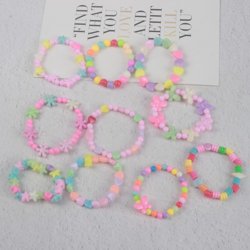 Children's Cute Bracelet Colorful Acrylic Beads Girls' Plastic Pearl Beaded Colorful Beads Bracelet Flower Bracelet