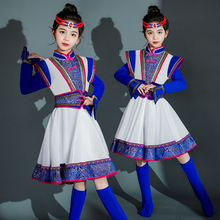 六一蒙古服族儿童女蒙古族演出服女童白马民族服装蒙族袍舞蹈服福