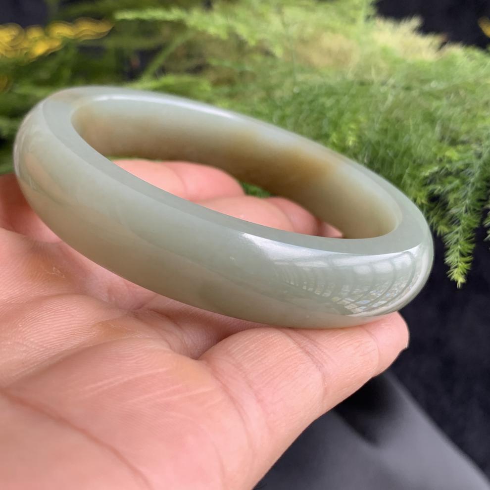 新疆和田玉且末糖蓝老坑细料平安镯轮胎镯手镯58圈口59玉石珠宝