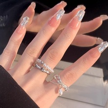 韩版多层珍珠戒指女复古时尚个性流苏吊坠开口指环优雅指环手饰潮
