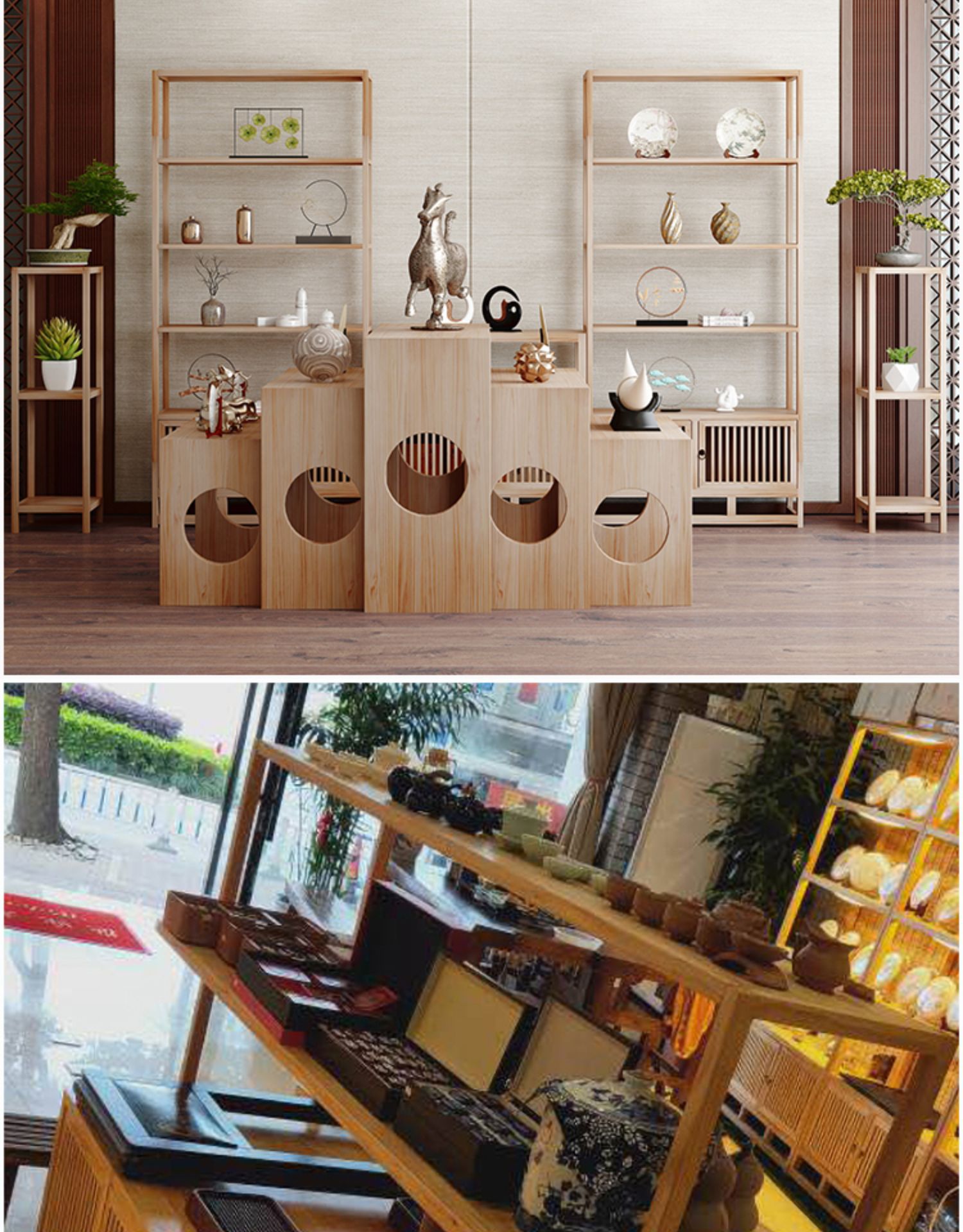 新中式实木茶叶货架茶饼柜精品展柜陈列柜双面货柜中岛柜简约现代