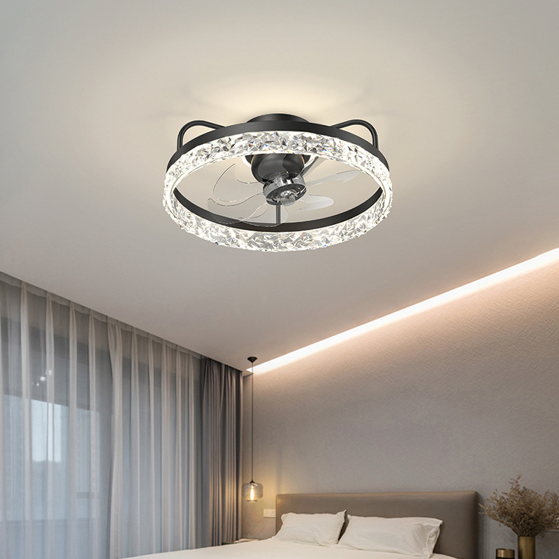 Light Luxury Crown Ceiling Fan Lamp Bedroom Invisible Ultra-Thin Ceiling Fan Lights Household Electric Fan Dining Room Light Strip Fan-Style Ceiling Lamp