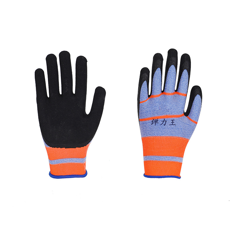 Spandex Latex Foam Striped Labor Gloves Elastic Wang Ping Hanging Breathable, Wear-Resistant and Non-Slip 13-Pin Nylon Breathable Long Sleeve