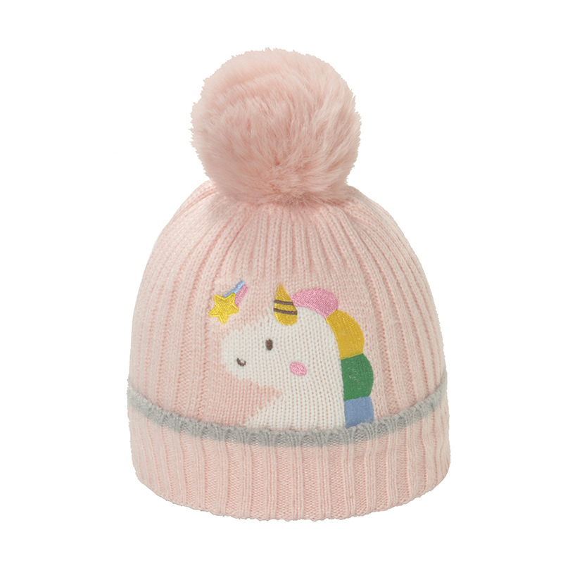 INS Korean Style Children Hat Autumn and Winter New Woolen Cap Women Fleece-lined Thickened Warm Hat Unicorn Knitted Hat Girls