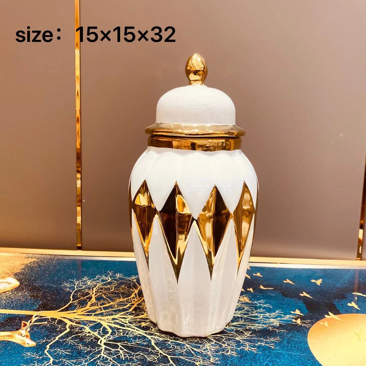 Ceramic Light Luxury Electroplating Temple Jar European Flower Vase Crafts Decoration Hallway Soft Outfit Decorative Storage Jar