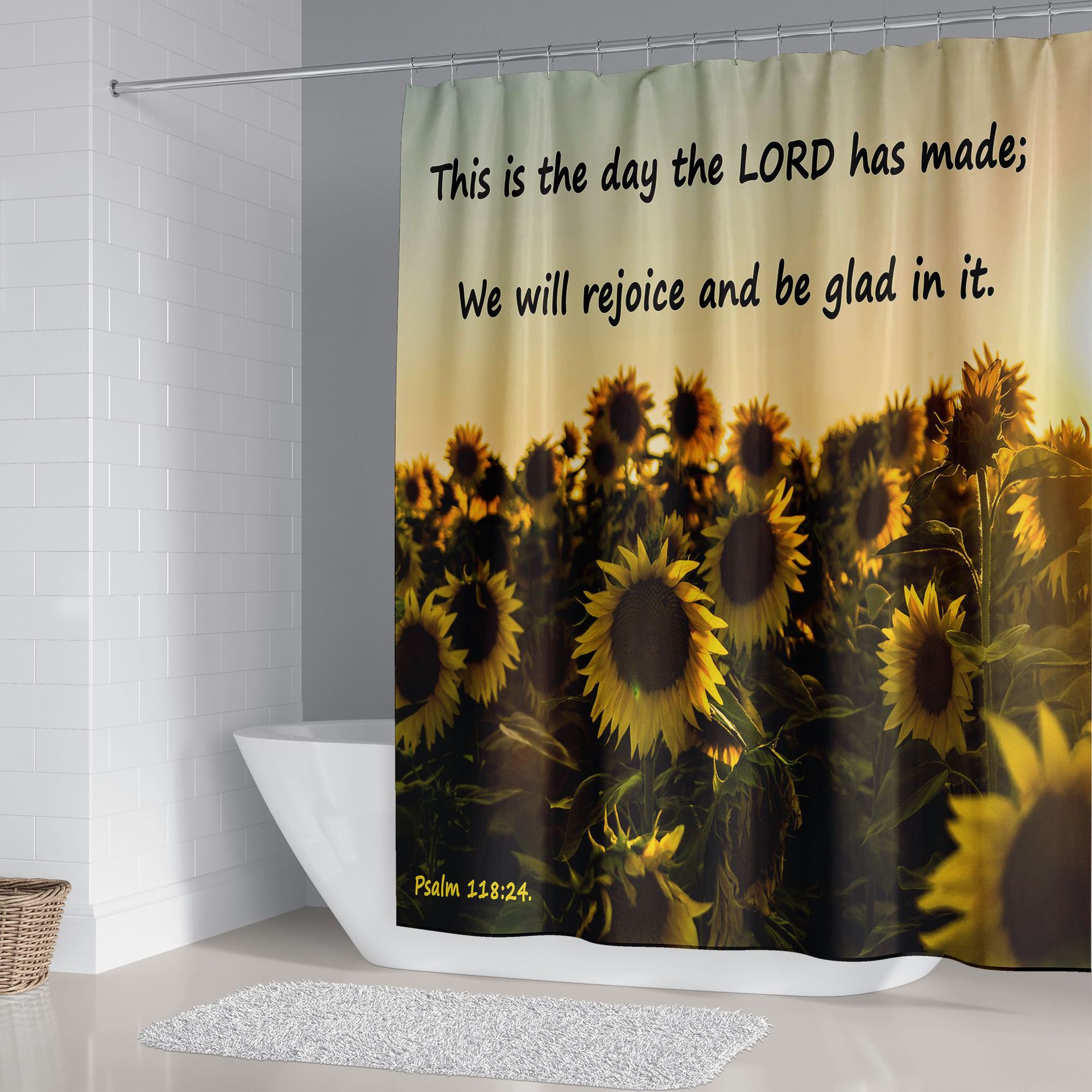 Cross-Border Direct Supply English Sunflower Shower Curtain Set Digital Printing Shower Curtain Punch-Free Shower Curtain Bathroom Curtain
