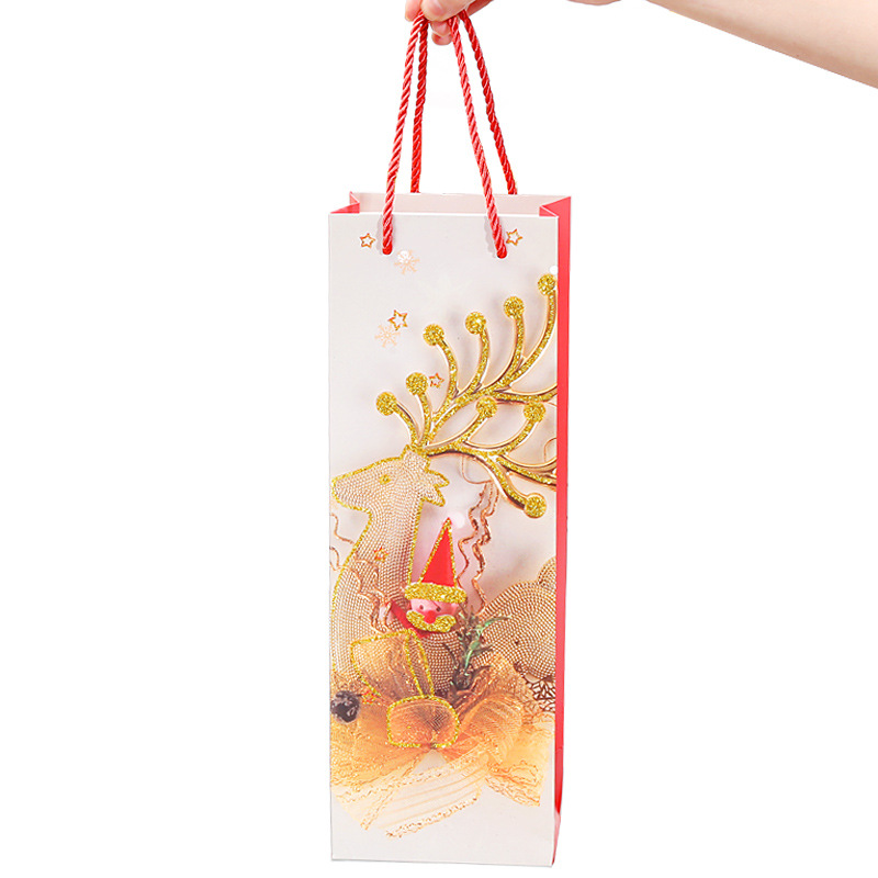 Spot Christmas New Red Wine Paper Bag Handbag White Cardboard Packing Bag Bronzing Wine Gift Bag Wholesale