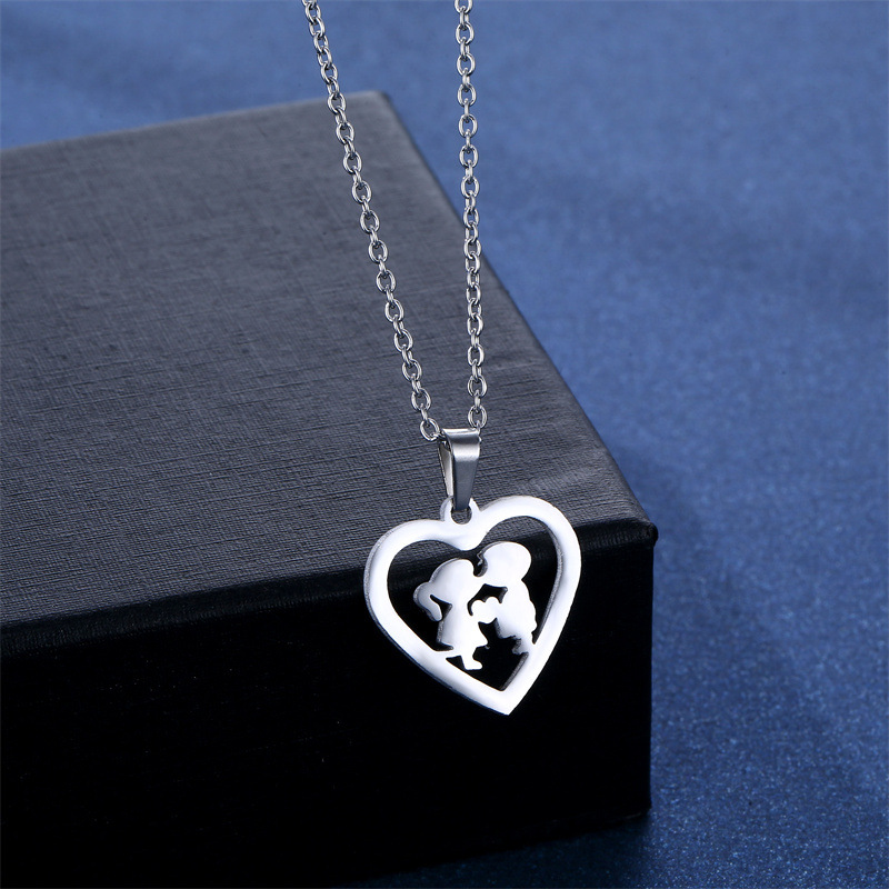 Amazon Heart-Shaped Stainless Steel Accessories Kiss Necklace and Earring Suit Boys and Girls Love Kiss Clavicle Chain