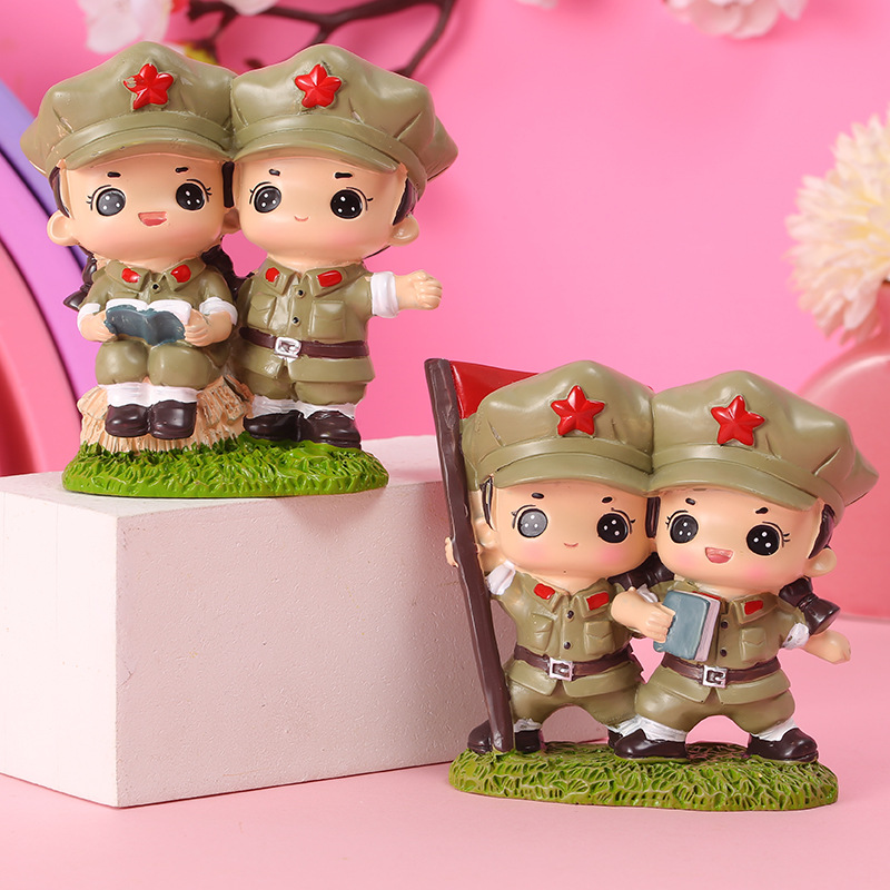 创意可爱的人兵哥哥摆设 红军手办玩偶 树脂工艺品家居装饰品摆件