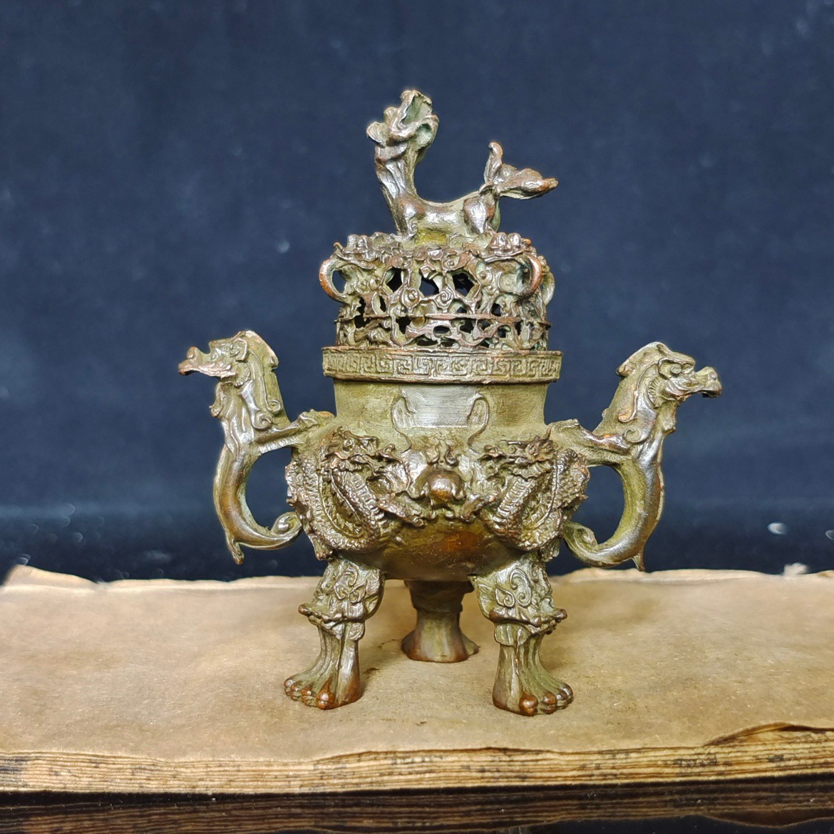 古玩仿古九龙丹炉铜香炉香薰炉盘香炉家用装饰品茶道