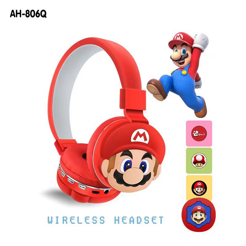 cross-border mario children‘s ah-806q headset bluetooth headset cartoon cute pattern hot wireless headset