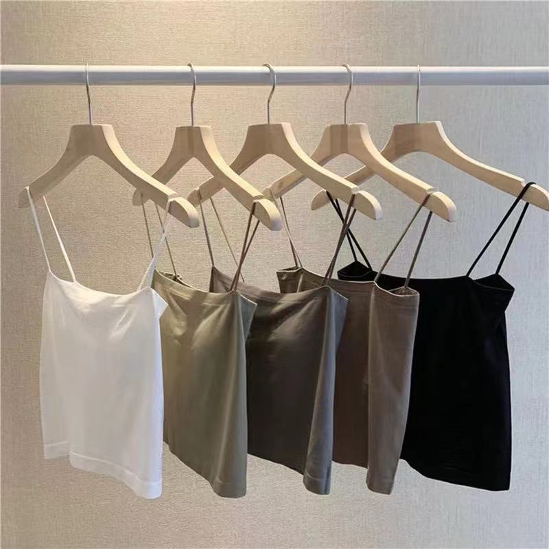 1806 Solid Color Camisole Women's Fixed Chest Pad Outerwear Top Thin Tube Top without Steel Ring Thin Strap Underwear Long