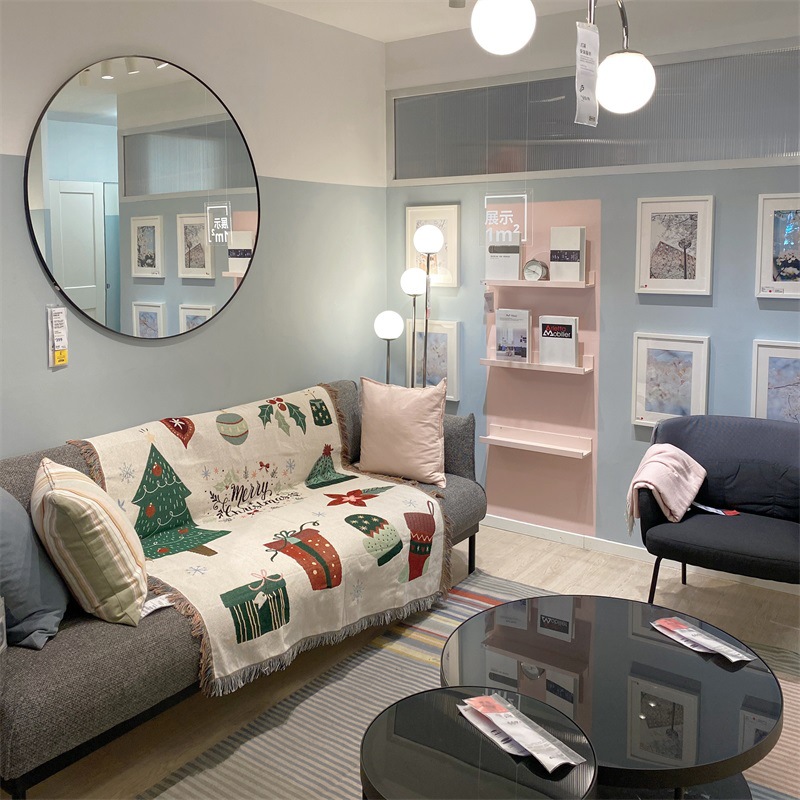 新款网红ins风圣诞装饰布圣诞树沙发巾棉线毯圣诞沙发垫套罩盖布