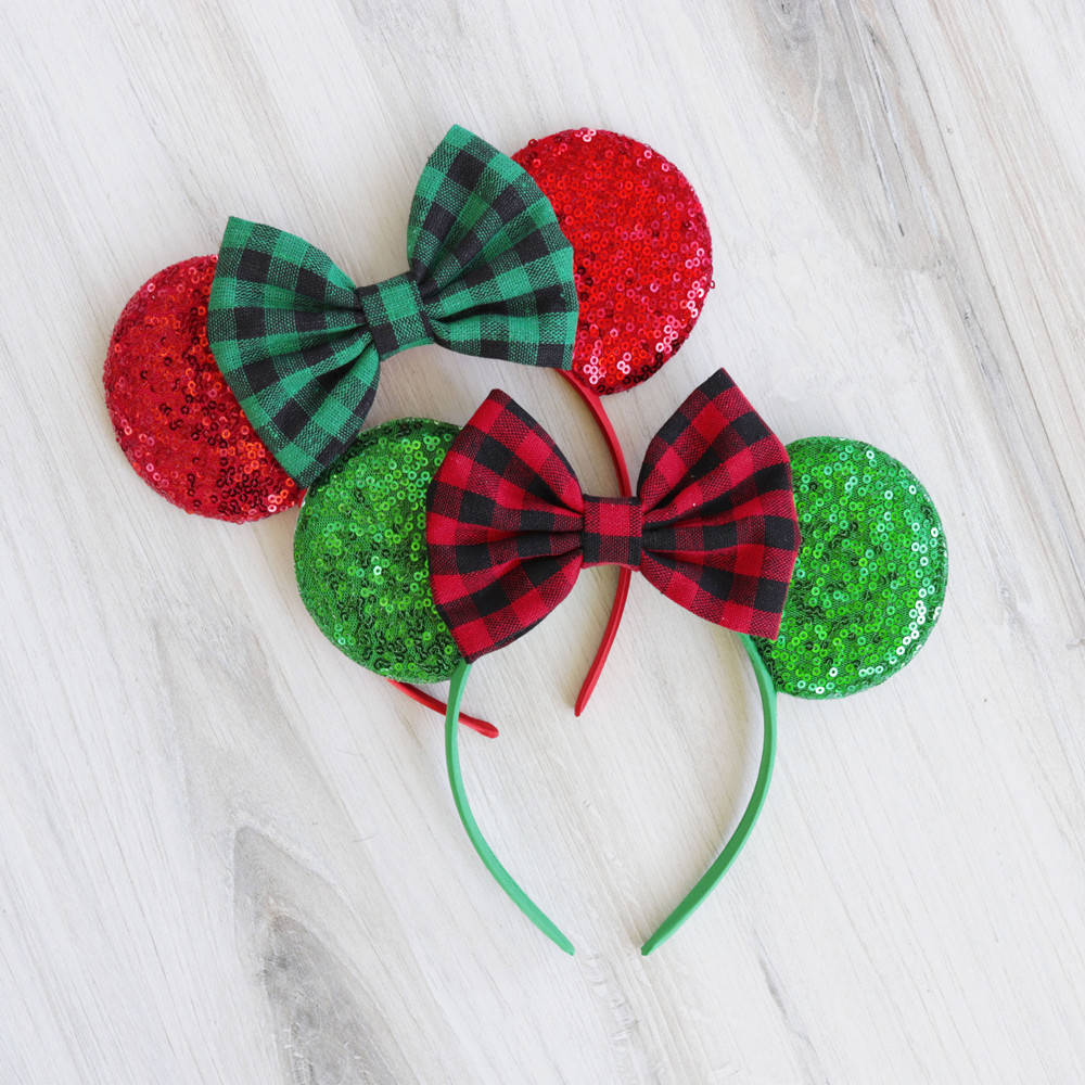 亮片米妮头饰 学院风布艺格子头饰女孩圣诞雪花头扣可爱格子发箍