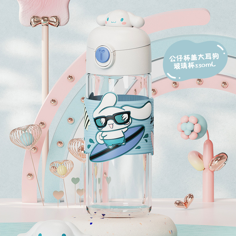 Sanrio Joint-Name Cup Cinnamoroll Babycinnamoroll Glass Bounce Cover Glass Student Cartoon Drinking Cup Cute Glass