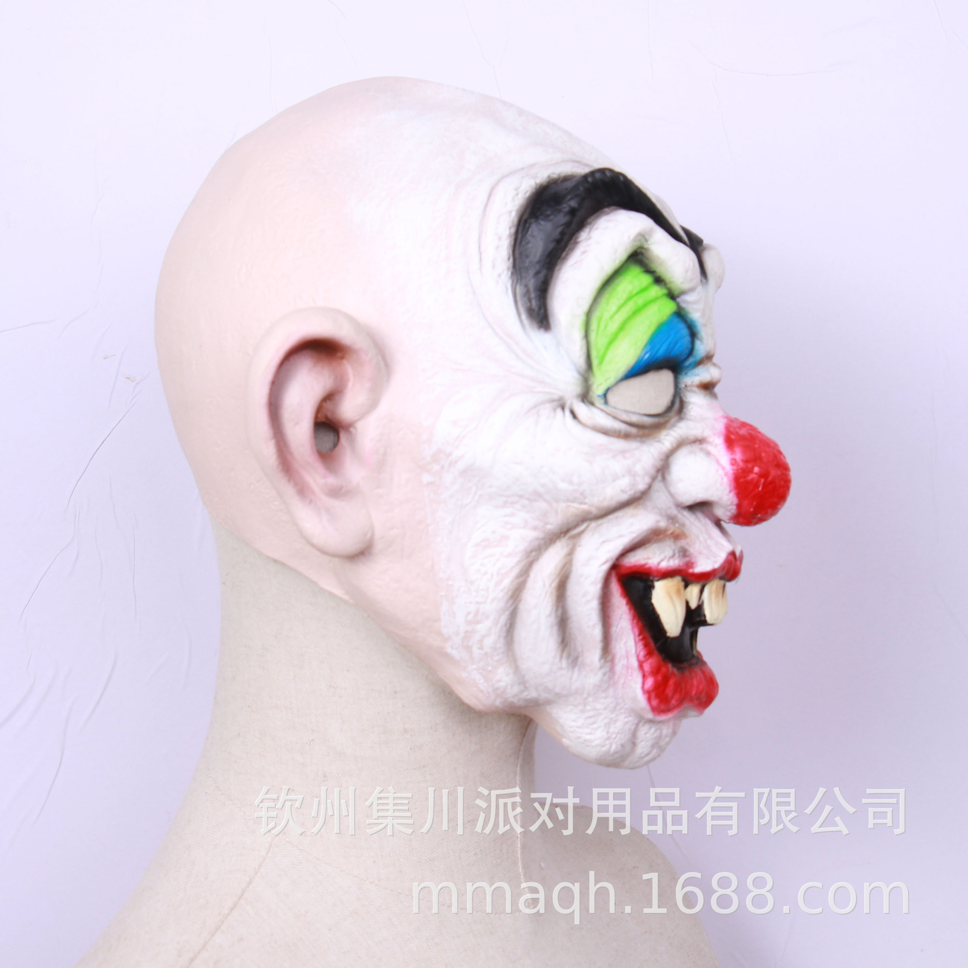 厂家定制万圣节乳胶笑脸小丑面具恐怖装扮道具红鼻子小丑跨境货源