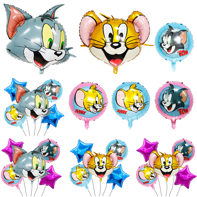 跨境新品猫和老鼠tom andjerry铝膜气球造型卡通生日派对装饰套装