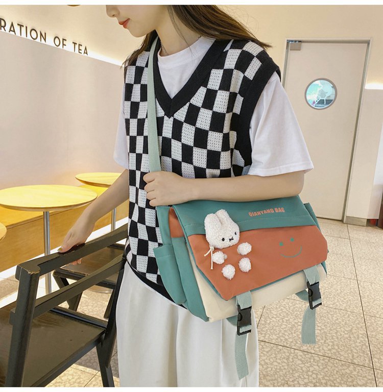 Korean Style Ulzzang College Style Simple Cute Bunny Doll Girl Student Color Matching Messenger Bag Women's Bag