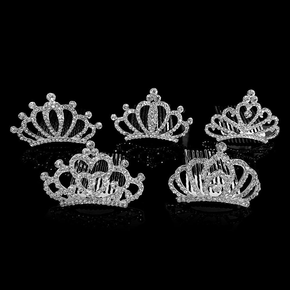 儿童生日皇冠头饰 小女孩头部装饰水钻刘海发梳公主女王王冠插梳